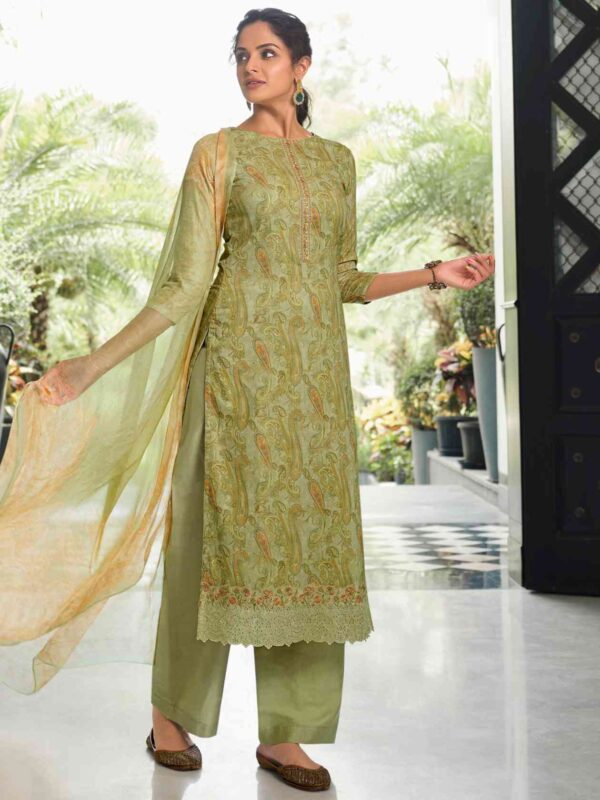 Allover Contrast Traditional Digital Print With Embroidered Border & Cut Work - Image 3