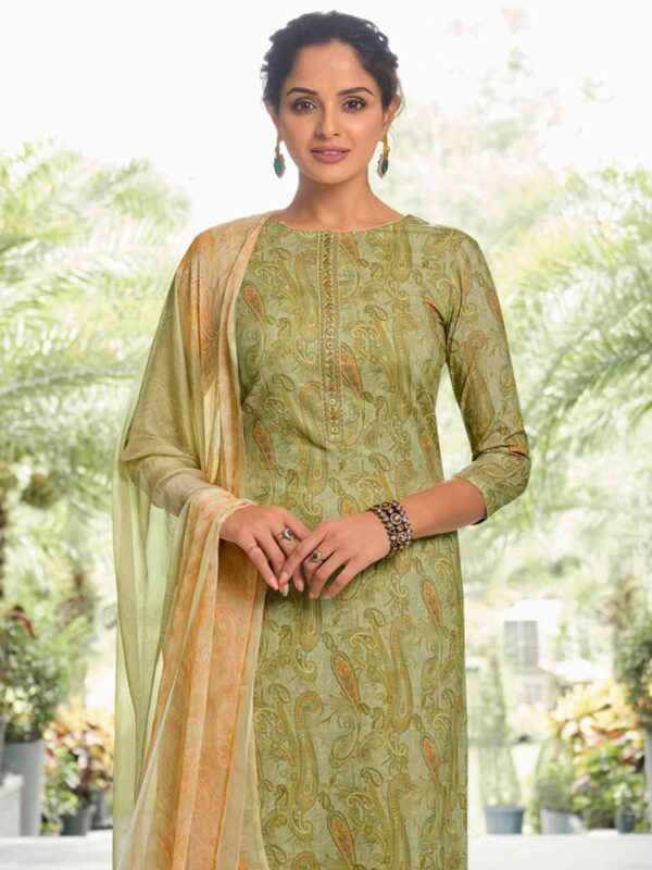 Allover Contrast Traditional Digital Print With Embroidered Border & Cut Work - Image 4