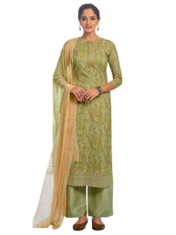 Allover Contrast Traditional Digital Print With Embroidered Border & Cut Work - Image 5