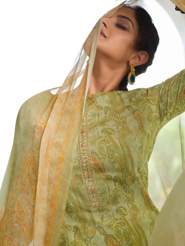 Allover Contrast Traditional Digital Print With Embroidered Border & Cut Work - Image 6